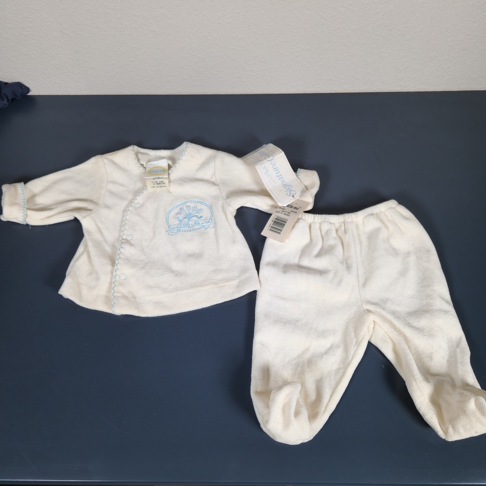 Little Me Signature Collection Vintage Baby‎ Set 3 Months Cream Blue 3180 NWT